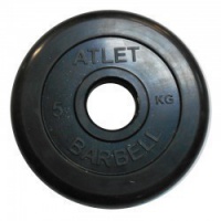 диск обрезиненный mb barbell atlet 51 мм 5 кг. черный 