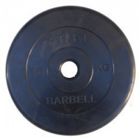 диск обрезиненный mb barbell atlet 51 мм 15 кг. черный